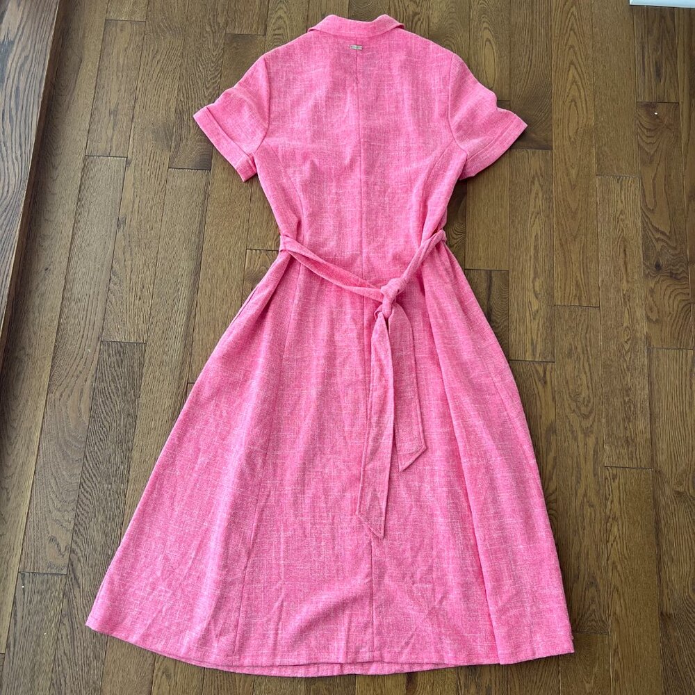 Anne Klein Pink Belted Midi Dress Tailored Button Front Short Sleeve Vintage - Picture 9 of 11